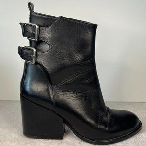 Zara Women Black Leather Stylish Buckle Boots Sz 6.5